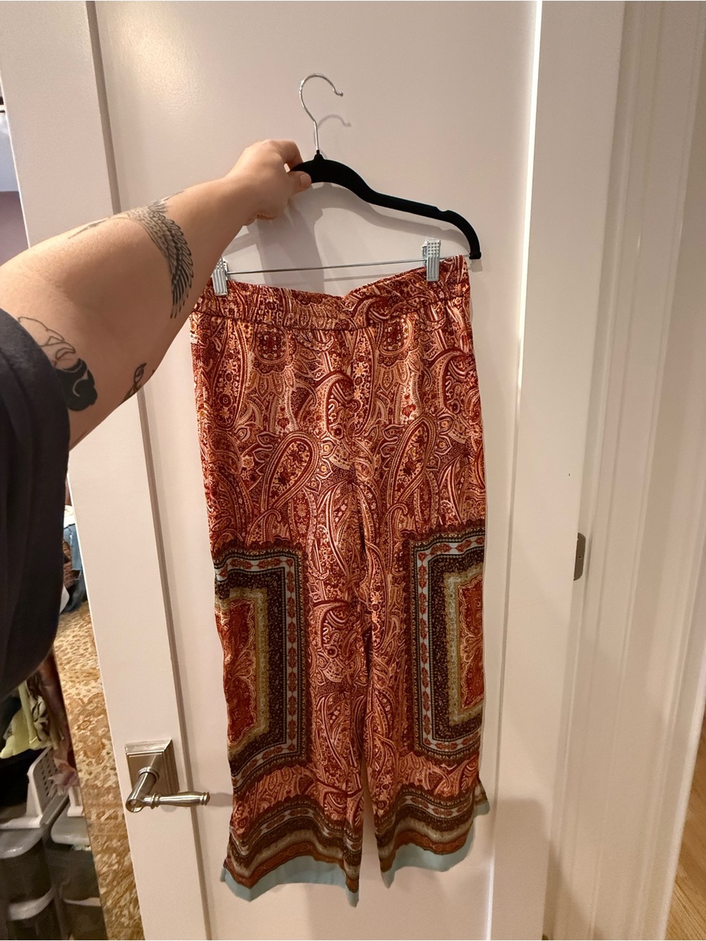 Zara Paisley Wide-Leg Pants - Rust Multi